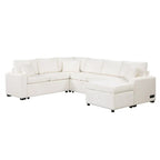 Canapé d'angle en chenille convertible, canapé-lit en forme de L avec pouf de rangement, 3 oreillers et dispositifs de charge