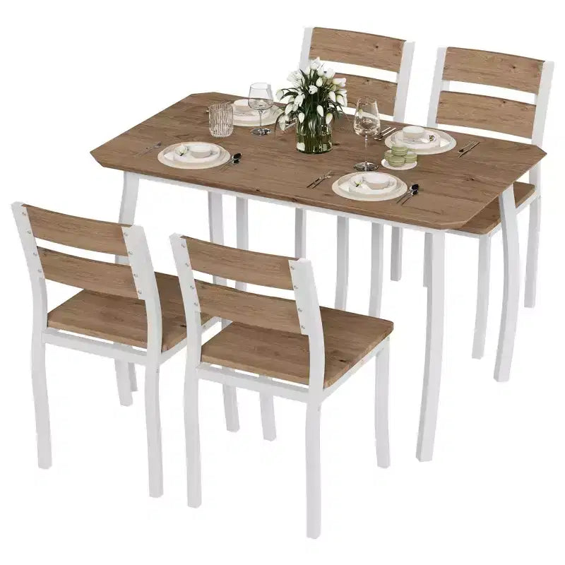 Ensemble de table et 4 chaises de cuisine avec cadre métallique, design biseauté
