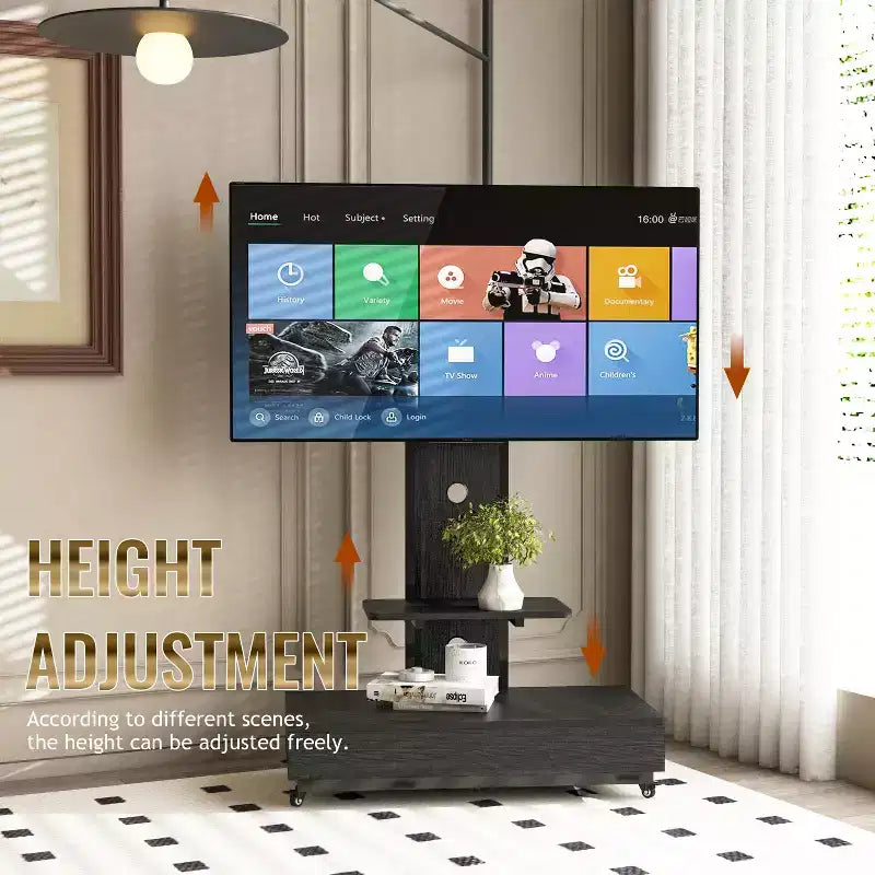 Meuble TV pour téléviseurs de 32 à 75 pouces, Chariot TV mobile à hauteur réglable avec tiroir et roulettes pour salon, chambre, bureaux -ModernLuxe