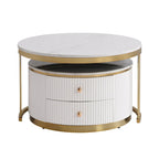 2 tables basses gigognes rondes blanches avec tiroirs