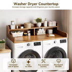 Comptoir de lave-linge et sèche-linge à 2 niveaux avec étagère ou tiroirs, couvercle de comptoir de buanderie avec coussin antidérapant, 54x27,5 - Dessus de lave-linge pour plier les vêtements