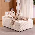 Chaise longue surdimensionnée d'intérieur avec pouf de rangement, canapé-lit en velours côtelé avec 3 oreillers, fauteuil de canapé convertible une place