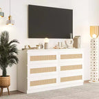 Commode en rotin pour chambre à coucher avec 6 tiroirs, 47 commode large moderne de style ferme, armoire de rangement en bois pour placard, salon, couloir