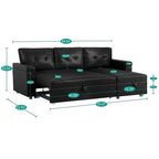 Canapé d'angle réversible convertible avec lit gigogne, méridienne de rangement et pieds durables