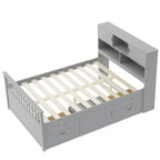 Lit plateforme capitaine double/grand avec 4 tiroirs et étagères de rangement, cadre de lit en bois massif avec tête de lit bibliothèque de rangement