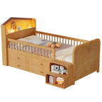 Lit mezzanine bas Whisen avec lumières LED, tête de lit en forme de maison et tiroirs de rangement, construction robuste