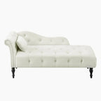 Chaise longue moderne de 154 cm avec revêtement en velours, boutons capitonnés, pieds en bois massif et clous de tapissier