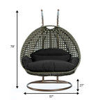 LeisureMod Fauteuil suspendu œuf 2 places avec support - Balançoire / hamac de patio en rotin osier pour extérieur/intérieur avec coussins