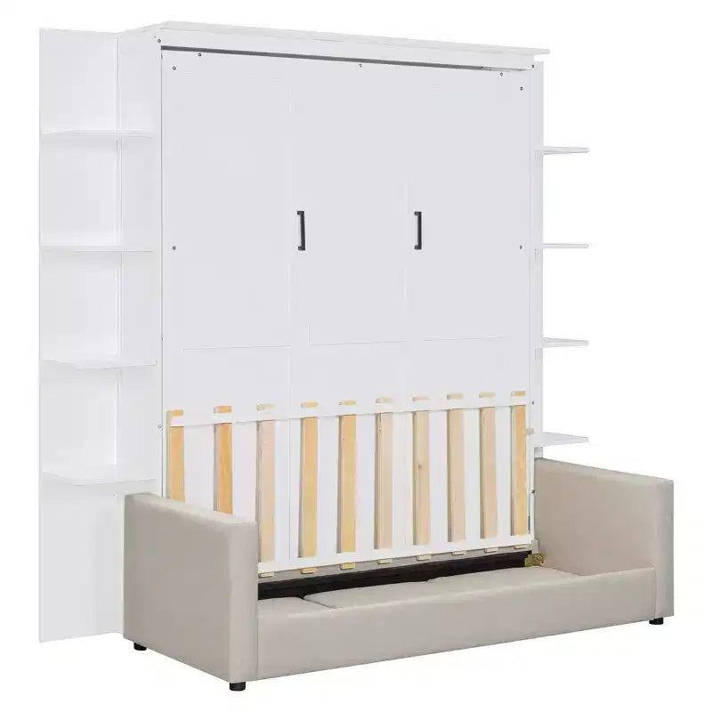 Lit escamotable mural Whisen Modern Design Queen size en bois avec canapé et étagères