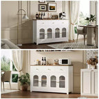 Buffet étroit de 140 cm avec 3 tiroirs et 4 portes pour cuisine, salle à manger, salon