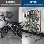 Range de rangement pour 5 vélos autoportant avec une capacité de 136 kg, organisateur robuste pour un maintien sûr et stable des vélos pour les cours avant et arrière