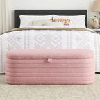 Banc de rangement en tissu Teddy, tabouret de bout de lit avec charnière de sécurité
