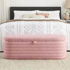 Teddy Fabric Upholstered Storage Bench End of Bed Stool with Safety Hinge