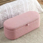 Banc de rangement en tissu Teddy, tabouret de bout de lit avec charnière de sécurité