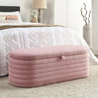 Banc de rangement en tissu Teddy, tabouret de bout de lit avec charnière de sécurité