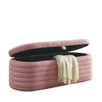 Banc de rangement en tissu Teddy, tabouret de bout de lit avec charnière de sécurité