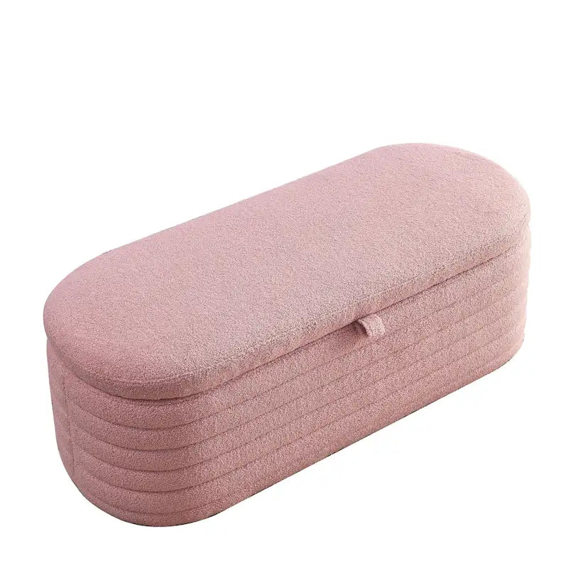 Banc de rangement en tissu Teddy, tabouret de bout de lit avec charnière de sécurité