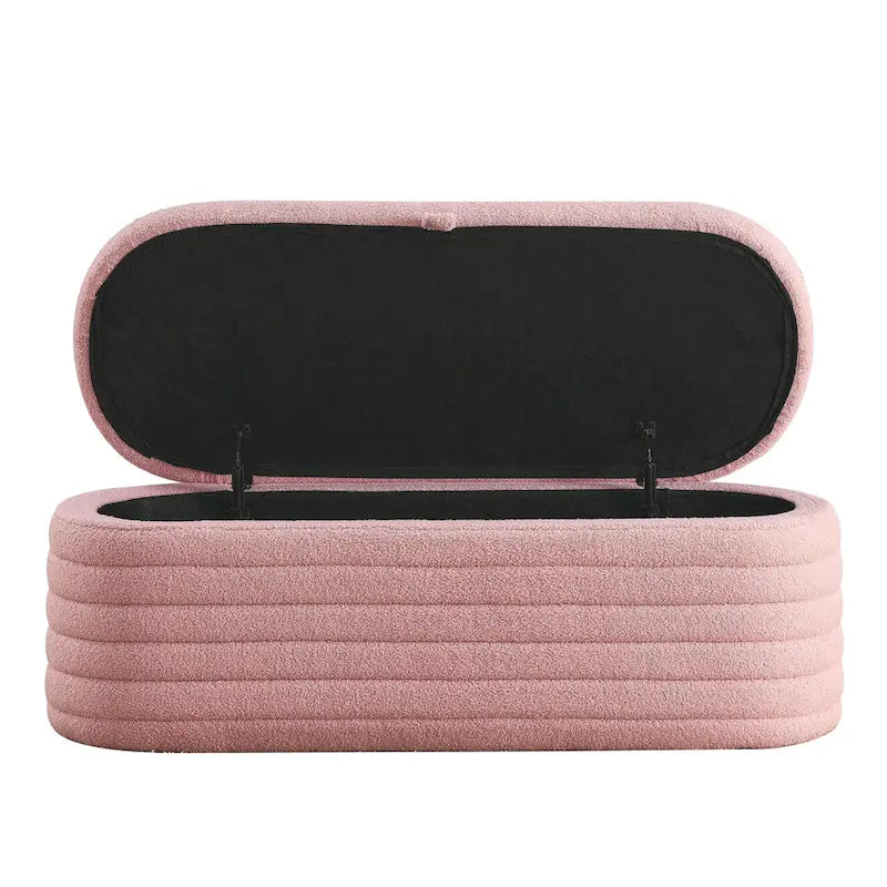 Banc de rangement en tissu Teddy, tabouret de bout de lit avec charnière de sécurité