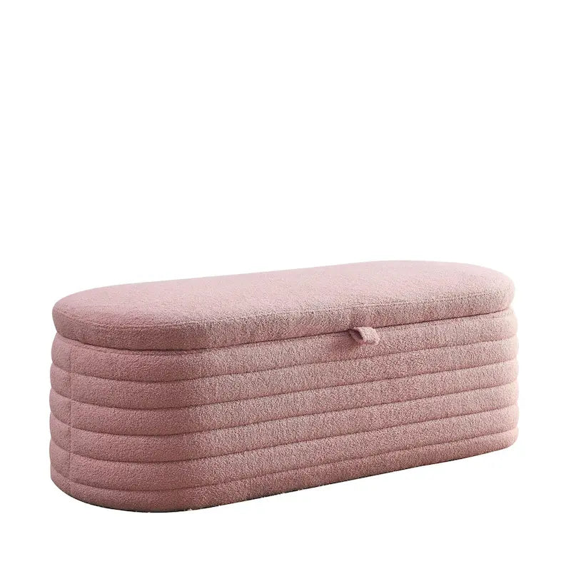 Banc de rangement en tissu Teddy, tabouret de bout de lit avec charnière de sécurité