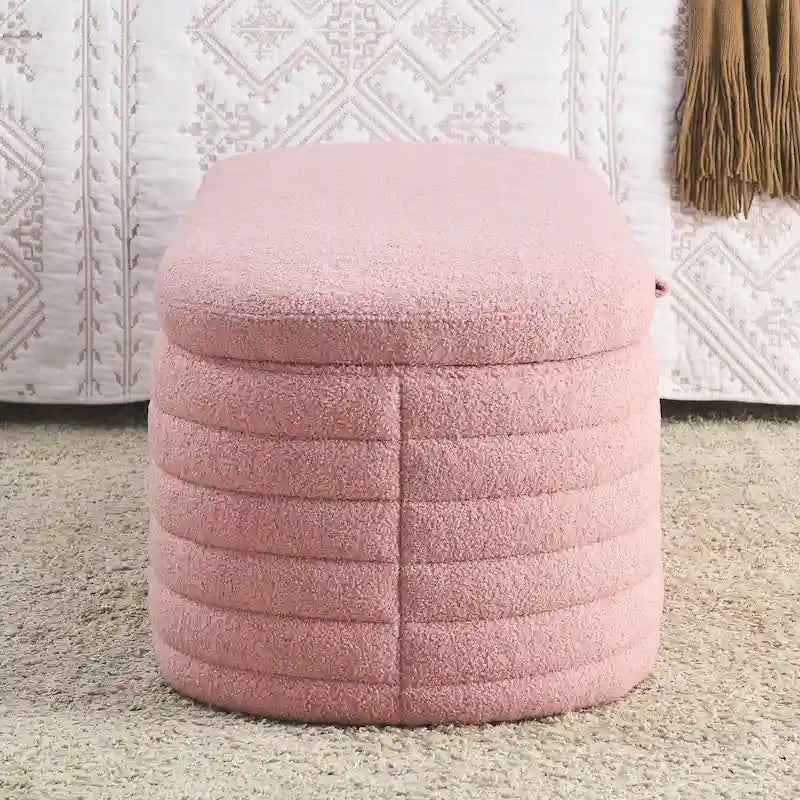 Banc de rangement en tissu Teddy, tabouret de bout de lit avec charnière de sécurité
