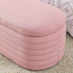 Banc de rangement en tissu Teddy, tabouret de bout de lit avec charnière de sécurité