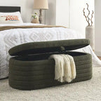 Banc de rangement en tissu Teddy, tabouret de bout de lit avec charnière de sécurité
