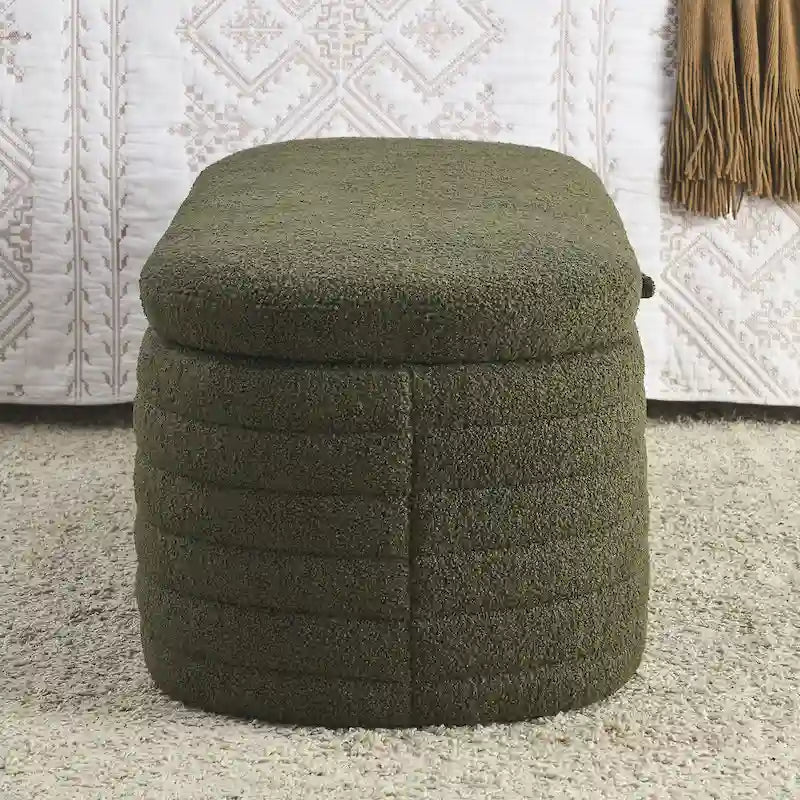 Banc de rangement en tissu Teddy, tabouret de bout de lit avec charnière de sécurité