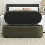 Banc de rangement en tissu Teddy, tabouret de bout de lit avec charnière de sécurité