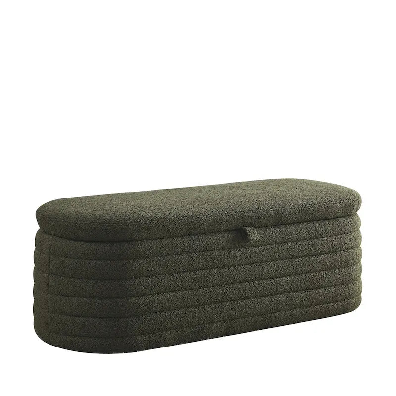 Banc de rangement en tissu Teddy, tabouret de bout de lit avec charnière de sécurité