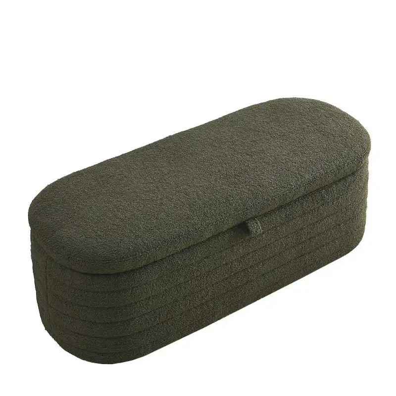 Banc de rangement en tissu Teddy, tabouret de bout de lit avec charnière de sécurité