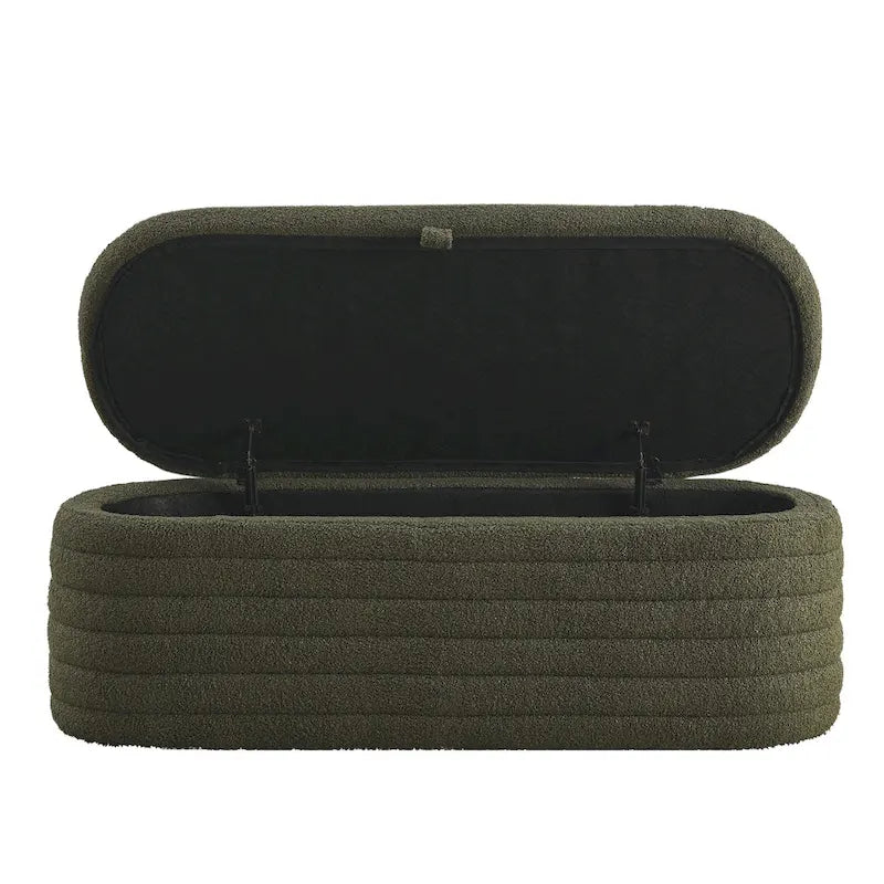 Banc de rangement en tissu Teddy, tabouret de bout de lit avec charnière de sécurité
