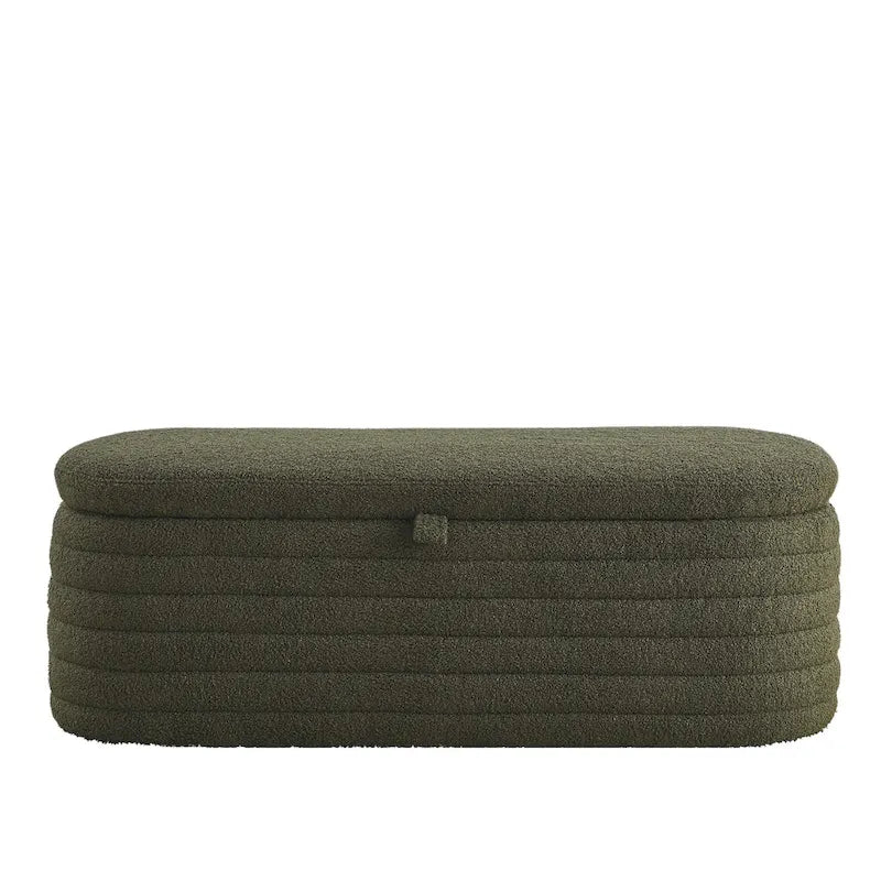 Banc de rangement en tissu Teddy, tabouret de bout de lit avec charnière de sécurité