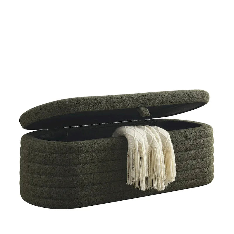 Banc de rangement en tissu Teddy, tabouret de bout de lit avec charnière de sécurité
