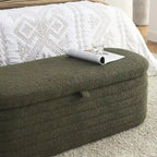 Banc de rangement en tissu Teddy, tabouret de bout de lit avec charnière de sécurité