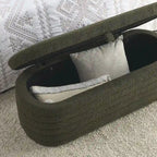Banc de rangement en tissu Teddy, tabouret de bout de lit avec charnière de sécurité