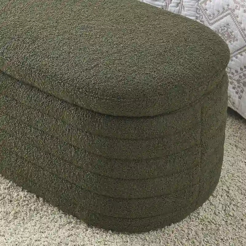 Banc de rangement en tissu Teddy, tabouret de bout de lit avec charnière de sécurité