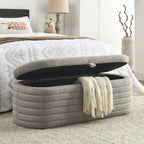 Banc de rangement en tissu Teddy, tabouret de bout de lit avec charnière de sécurité