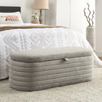 Banc de rangement en tissu Teddy, tabouret de bout de lit avec charnière de sécurité