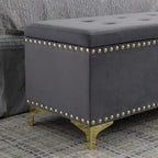 Lot de 2 banquettes doubles en velours capitonné avec pieds dorés et clous décoratifs