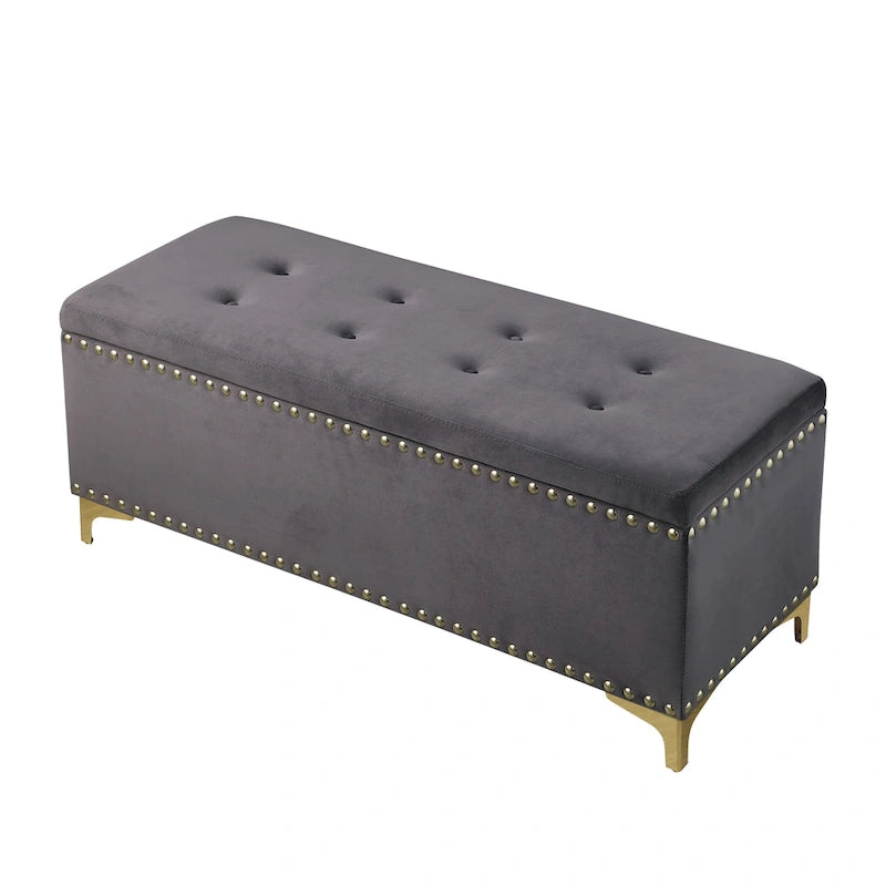 Lot de 2 banquettes doubles en velours capitonné avec pieds dorés et clous décoratifs