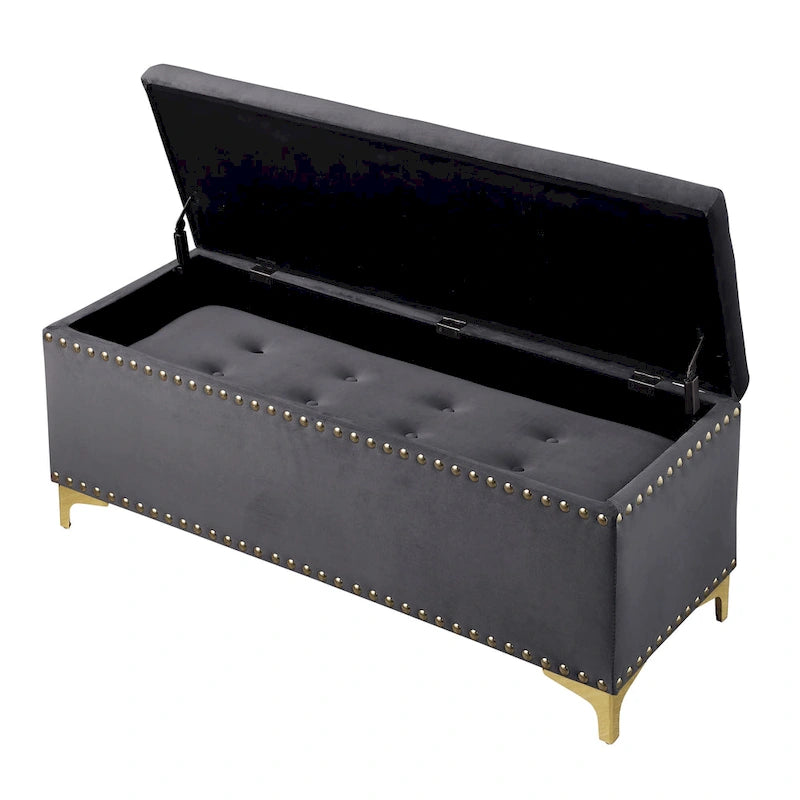 Lot de 2 banquettes doubles en velours capitonné avec pieds dorés et clous décoratifs