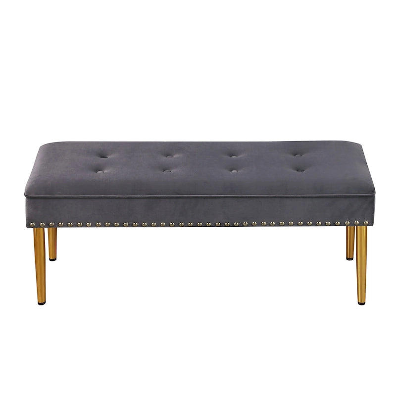Lot de 2 banquettes doubles en velours capitonné avec pieds dorés et clous décoratifs