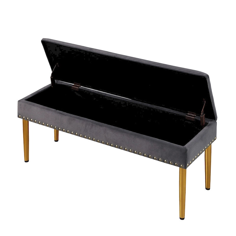 Lot de 2 banquettes doubles en velours capitonné avec pieds dorés et clous décoratifs