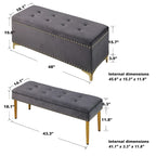 Lot de 2 banquettes doubles en velours capitonné avec pieds dorés et clous décoratifs