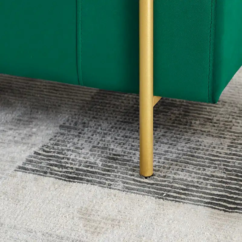 Banc de rangement ottoman en velours avec accoudoirs cylindriques et pieds en fer