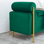 Banc de rangement ottoman en velours avec accoudoirs cylindriques et pieds en fer
