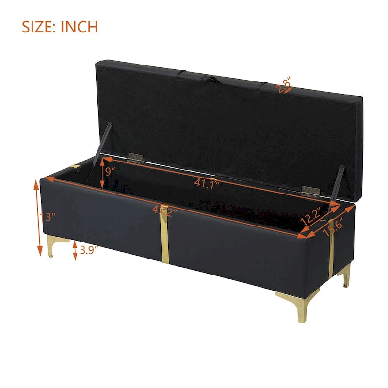 Banc de rangement ottoman en tissu PU avec pieds en métal, entièrement assemblé à l'exception des pieds
