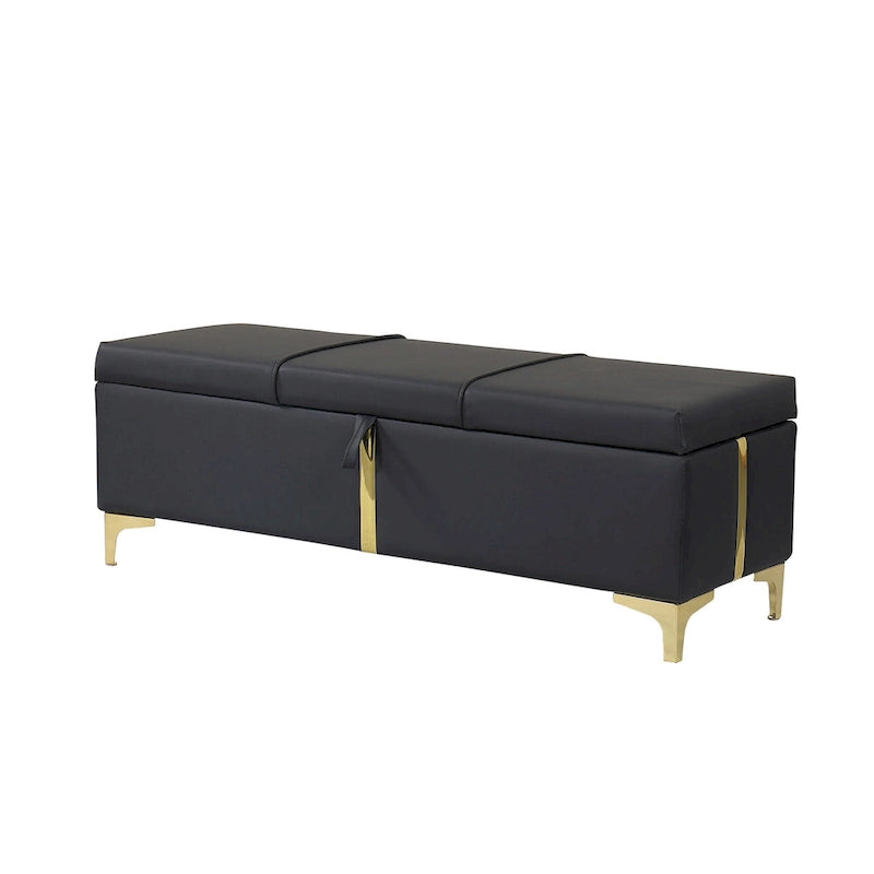 Banc de rangement ottoman en tissu PU avec pieds en métal, entièrement assemblé à l'exception des pieds