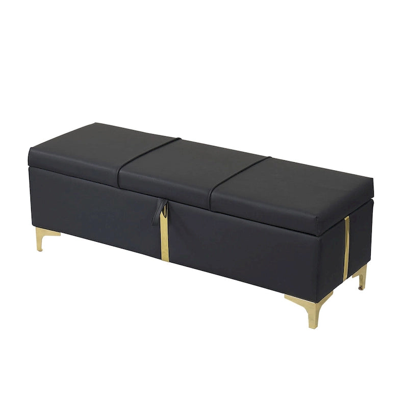 Banc de rangement ottoman en tissu PU avec pieds en métal, entièrement assemblé à l'exception des pieds
