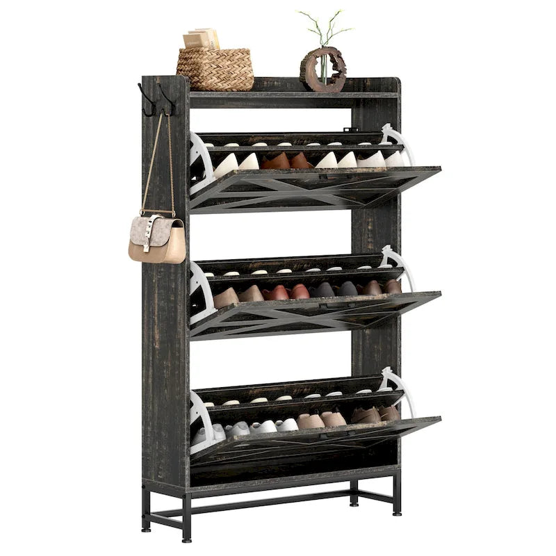 Meuble à chaussures, Meuble à chaussures d'entrée, Meuble de rangement pour balcon, Grand porte-chaussures, Gris